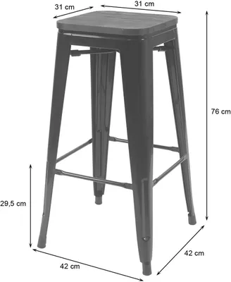 Zdjęcie produktu dla zestaw 4 stołków barowych HWC-A73 z drewnianym siedziskiem, stołek barowy, metalowy, industrialny design, sztaplowany ~ czarny