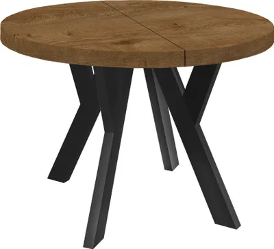 Produktbild von Runder Ausziehbarer Tisch für Esszimmer, PERO, Loft-Stil, Skandinavische, Durchmesser: 110 / 210 cm, Farbe: Eiche Lefkas / Schwarz