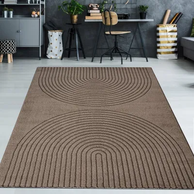 Immagine prodotto di Tappeto marrone con motivo circolare 3D facile da pulire e robusto Dimensioni - 140 x 200 cm