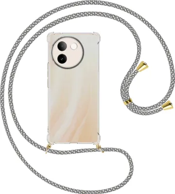 Produktbild von Handykette Backcover-Schutzhülle mit Band (Metall goldfarben) für vivo V30e 5G - weiß/grau kariert