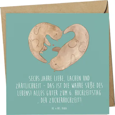 Produktbild von Mr. & Mrs. Panda Klappkarte 6. Hochzeitstag Zuckerhochzeit - Meeresbrise - Geschenk, Heirat, Liebe, Glückwünsche, Glückwunschkarte, Geschenke, Romantik, anlasskarte