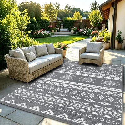 Produktbild von Outdoor Teppich Wetterfest 180x270cm Kunststoff Camping Teppich UV- und windbeständig