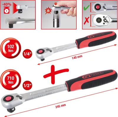 Produktbild von KS Tools SlimPOWER Umschaltknarren-Satz, 2-teilig1/4" + 1/2"