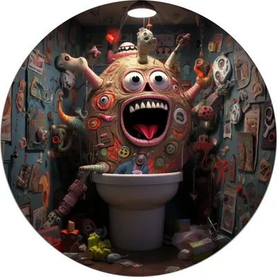 Produktbild von Wallario Premium Glasbild, freischwebende Optik, kräftige Farben, rund 50cm Durchmesser, Motiv Kloalarm - Toilettentroll