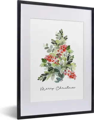 Produktbild von MuchoWow® Gerahmtes Poster Weihnachtsbaum - Zitat - Aquarell 30x40 cm - Poster mit Schwarzem Bilderrahmen Wandposter Rahmen Foto Bilder - Wandposter Schlafzimmer