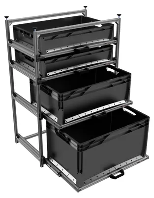 Produktbild von Wohnmobil Regal Regalsystem Tower 3 mit bis zu 5 Auszügen, 687x407mm, 4 Auszüge