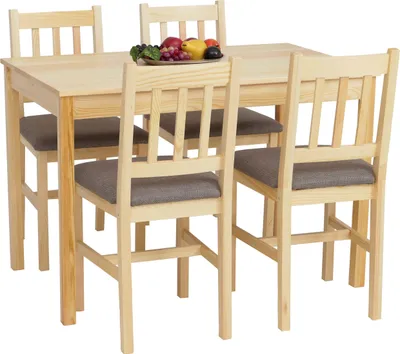 Produktbild von Esszimmer-Set MCW-F77, Sitzgruppe Esszimmergruppe, Massiv-Holz Kiefer Stoff Landhaus 110cm  natur Polster grau