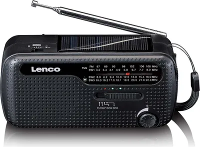 Produktbild von Lenco MCR-113BK - Tragbares Notfall Kurbelradio mit Aufziehfunktion, Taschenlampe und Powerbank in einem - Schwarz