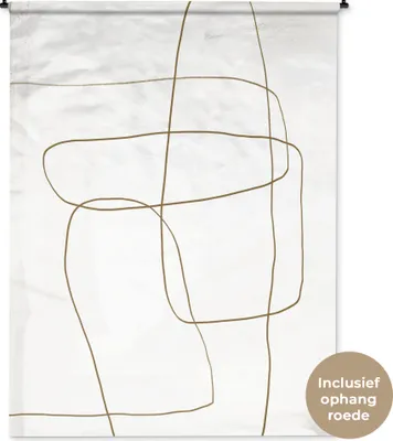 Produktbild von MuchoWow® Wandteppich Wandbehang Kunst - Braun - Weiß - Minimalismus 150x200 cm Tapisserie Dekoration Wandtuch - Wandaufhängung - Moderner