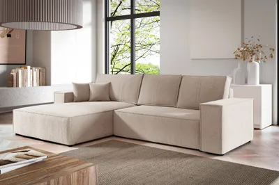 Produktbild von Ecksofa Schlafsofa LEVIO Stoff ARAGON Creme Ottomane Links