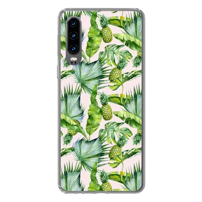 Produktbild von MuchoWow® Handyhülle Schutzhülle Hülle für Huawei P30 Blätter - Ananas - Muster Silikon Softcase Handy Hülle - Kartenbesitzer