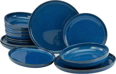 Image de Service de vaisselle en céramique, 12 pièces, noir, lavable au lave-vaisselle