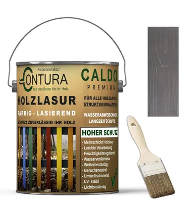 Produktbild von Contura Holzlasur Langzeitschutz Lasur + Pinsel Holz Außen Dauerschutzlasur Holzfarbe - 2,5Liter + Pinsel / Anthrazit/Dunkelgrau - 10.36