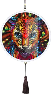 Image de DIY peinture sur diamant, 5D DIY peinture sur diamant forme spéciale lion avec pendentif houppette