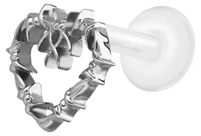 Produktbild von Ohrpiercing, Nasenpiercing PTFE Labret mit Innengewinde + Titan-Aufsatz DORNENHERZ Silber Stablänge: 8mm | Stabstärke: 1,2mm