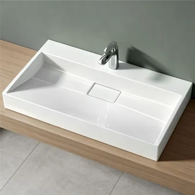 Produktbild von Mai & Mai Waschbecken Aufsatzwaschbecken Weiß Hänge-Waschtisch Rechteckig 1 Armaturenloch Breite: 80cm inkl. Ablaufgarnitur Col19