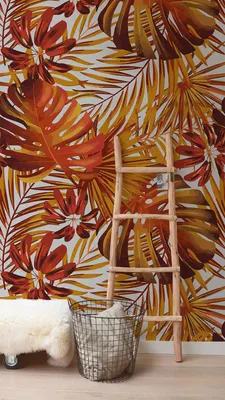 Produktbild von Coloray Fototapete 104x70 cm An Einer Wand Latex Latextapete - Feurige Blumenpalmeblätter