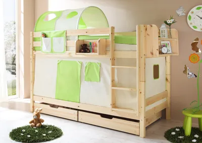 Produktbild von Etagenbett "Marcel" Kiefer Natur Classic (Beige-Grün)
