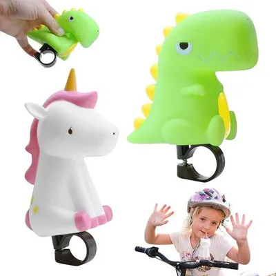 Productafbeelding van Famanu fietsbel voor kinderen, met dinosaurus- en eenhoornmotieven - Mini fietsclaxon voor veiligheid en plezier