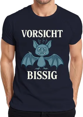 Produktbild von Vorsicht Bissig Fledermaus Halloween Lustig Geschenk Cartoon Herren T-Shirt, Navy, S