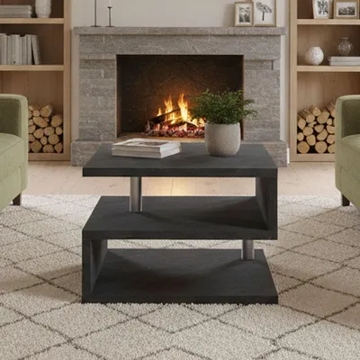 Zdjęcie produktu dla Stolik kawowy Gianni, stolik kawowy do salonu, niski element do przechowywania, stolik kawowy, 55x55x41 cm, łupek
