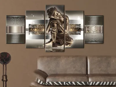 Image de Tableau acoustique Bouddha 200 x 100 cm Tableaux Mousse acoustique Absorbeur acoustique haute performance Isolation acoustique Toile 5 pièces Tableau mural Acoustique intérieure Isolation acoustique 020113-289
