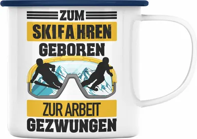 Produktbild von Trendation - Ski Fahren Emaille Tasse Geschenk Skifahrer Geschenk Emaille Tasse Lustig für Männer Frauen Skifahren Witz Spruch Sprüche (Blau)