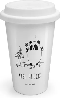 Produktbild von Mr. & Mrs. Panda Kaffeebecher To Go Panda Glück - Weiß - Geschenk, Coffee Becher, Thermobecher, ToGo