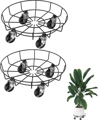 Image de YARDIN 2 pièces rouleur de plantes en métal, 33 cm rond pot de fleurs dessous de plat avec roulettes verrouillables, fer forgé rouleur de fleurs pour extérieur, intérieur, décoratif, jardin type C
