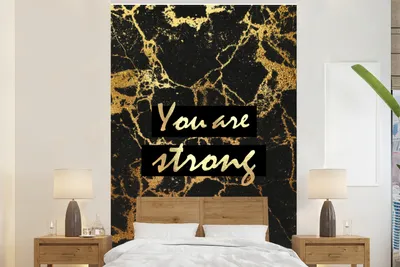 Produktbild von MuchoWow® Fototapete für Wohnzimmer oder Schlafzimmer Wandtapete Vinyl Motivtapete Zitat - Motivation - Gold - Marmor - 195x300 cm - Das Hintergrundbild