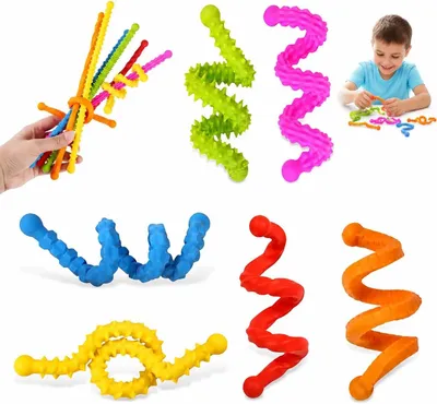 Produktbild von Silikon-Fidget-Sticks – Set mit 6 Stück – Biegsam – Leise sensorische Spielzeuge für ADHS und Autismus – Für Büro oder Zuhause