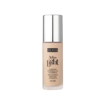 Obrázek produktu pro PUPA Milano Active Light - Light Activating Foundation, Pumpovacíc lahvička, Tekutina, Univerzální pleť, Vyhlazující, Nude, Zářivý