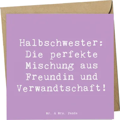 Produktbild von Mr. & Mrs. Panda Grußkarte Spruch Halbschwester Glück - Lavendeltraum - Geschenk, Geschwisterbeziehung, Geburtstage, Freundin, Klappkarte, Dankeschön, Familie, faltkarte