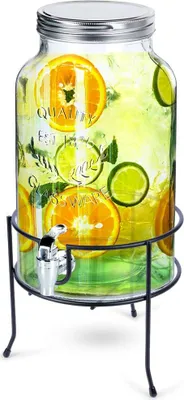Obrázek produktu pro Vilde | Dávkovač nápojů - s kohoutkem a stojanem - černý - 6,2 l - vyrobený ze skla - ideální na limonádu, džus, ledový čaj