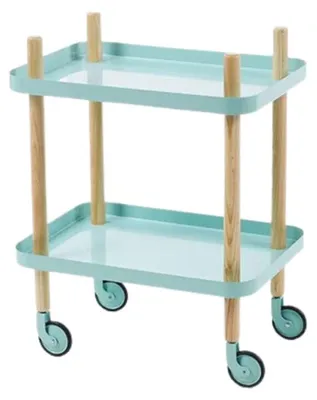 Aufbewahrungswagen mit Rollen, Holz/Metall, türkis, 63x56x35,5 cm
