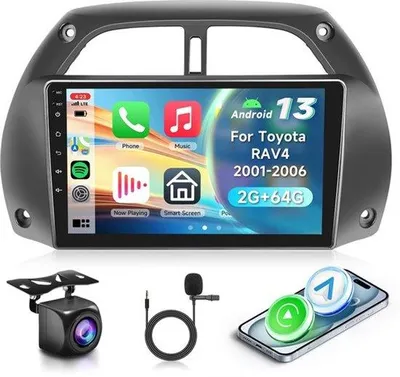 Productafbeelding van 9" Autoradio voor Toyota RAV4 2001-2006 met CarPlay Android Auto, Android 15,Mirror link,Bluetooth RDS/FM-radio, WiFi Navi/AHD Achteruitrijcamera