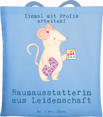 Produktbild von Mr. & Mrs. Panda Jutebeutel Raumausstatterin Leidenschaft - Sky Blue - Geschenk, Einkaufstasche, totebag, Tote Bag, Uni Tasche, Schultasche, canvas