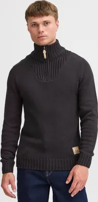 Produktbild von Solid SDPetro Herren Strickpullover Troyer Grobstrick Pullover mit Troyerkragen Rippbündchen Label-Details Baumwollmischung Regular fit