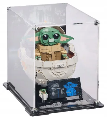 Produktbild von Blacked Brick Vitrine mit bedruckter Rückwand für LEGO® 75403 Star Wars – Grogu in der Schwebewiege