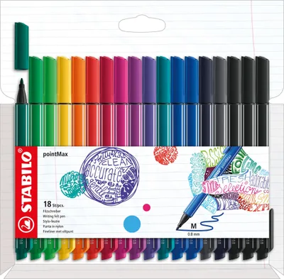 Immagine prodotto di STABILO 488/18-01 Penne con punta in fibra STABILO pointMax, confezione da 18 pezzi, nuovi colori