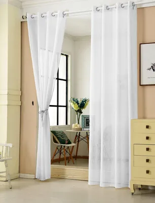 Produktbild von WOLTU 2er Set Gardinen transparent mit Ösen Leinenoptik Vorhang Ösenschal Halbtransparent Stores Voile Fensterschal Deko Leinenvorhang für Wohnzimmer Kinderzimmer Schlafzimmer, 140x245 cm Weiß
