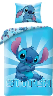Produktbild von Unyqoos® Disney Lilo & Stitch Kinder-Bettwäsche – Einzelbett 140 x 200 cm mit Kissenbezug 50 x 70 cm, 100% Baumwolle, blau, Reißverschluss