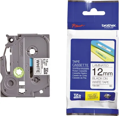 Produktbild von Kaseta z taśmą Brother 12 mm biała/czarna TZE231