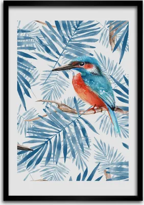 Produktbild von Bild - Bilderrahmen - Foto - 70 cm x 100 cm - MDF - Rahmen - Wandkunst - Vögel und Blätter