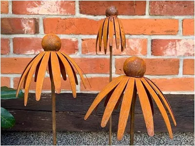 Produktbild von 3er Set Gartenstecker Sonnenhut Metall Rost Gartendeko Edelrost Rankstab Beetstecker Topfstecker Naturrost