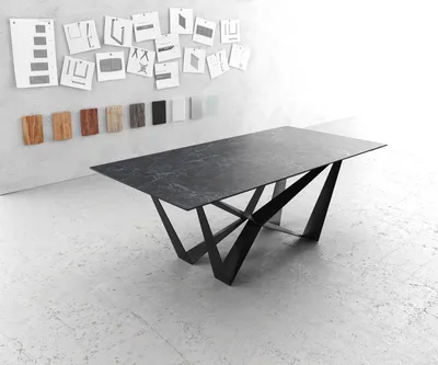Produktbild von DELIFE Esstisch Edge 200x100cmKeramik Laminam®Nero Greco Anthrazit Mittelfuß Flachstahl Schwarz