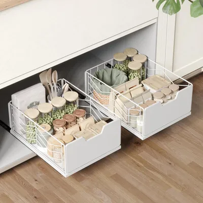 Produktbild von Teleskopschubladen 40x30x17.5 cm, 2 Stücke, weiß, mit Kleber, für Küche
