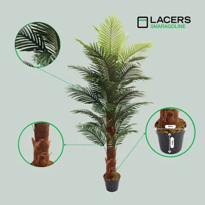 Produktbild von Lacers SMARAGDLINE künstliche Phoenix Palme mit 1 Stamm im Topf 180cm-Dekoration/realistische Optik, Fächerpalme für Wohnzimmer, Balkon und Büroräume