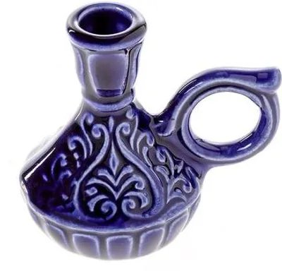 Obrázok produktu pre Keramický svietnik modrý na tenké sviečky s priemerom 1,1 cm