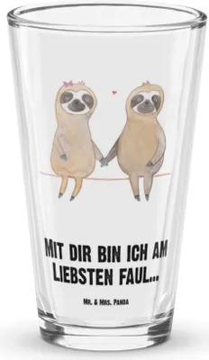 Produktbild von Mr. & Mrs. Panda Glas Faultier Pärchen - Transparent - Geschenk, Cocktailglas, Tumbler, Lieblingstier, Liebe, Trinkglas, Bierglas, Longdrinkglas